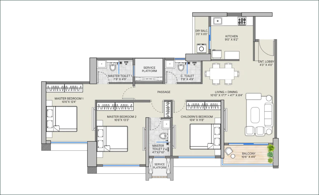 Elite 3 BHK Floor Plan Punawale Pune