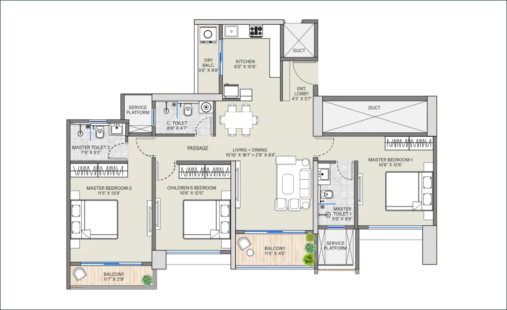 Regal 3 BHK Floor Plan Punawale Pune