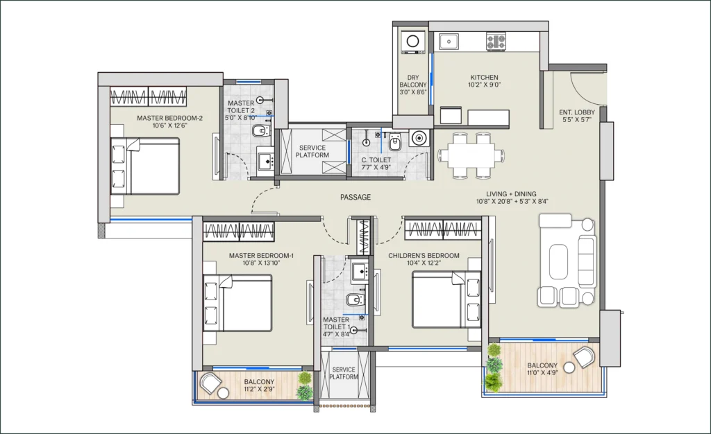 Signature 3 BHK Floor Plan Punawale